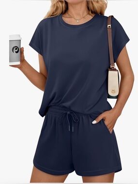 NWT Amazon Pinspark Navy Blue Two-Piece Lounge Set